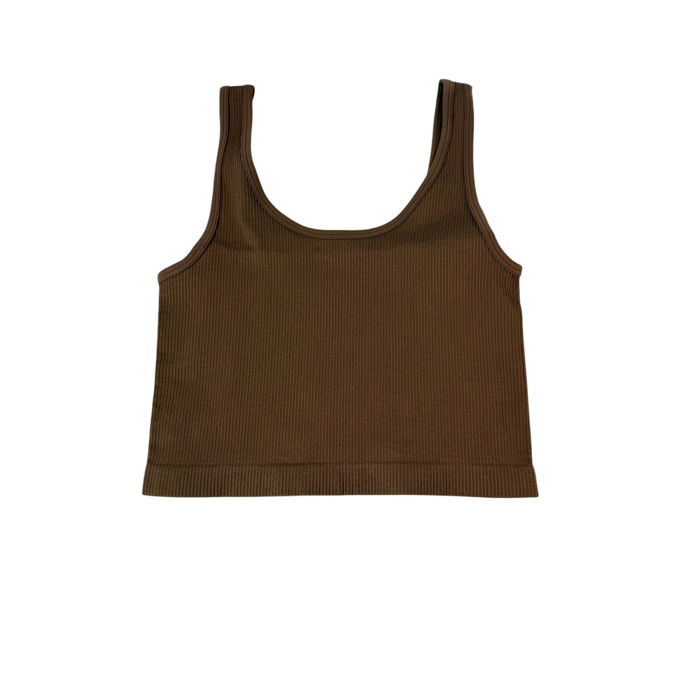 OQQ Ribbed Seamless Cropped Tank Top in Brown‎ Size Small NWOT